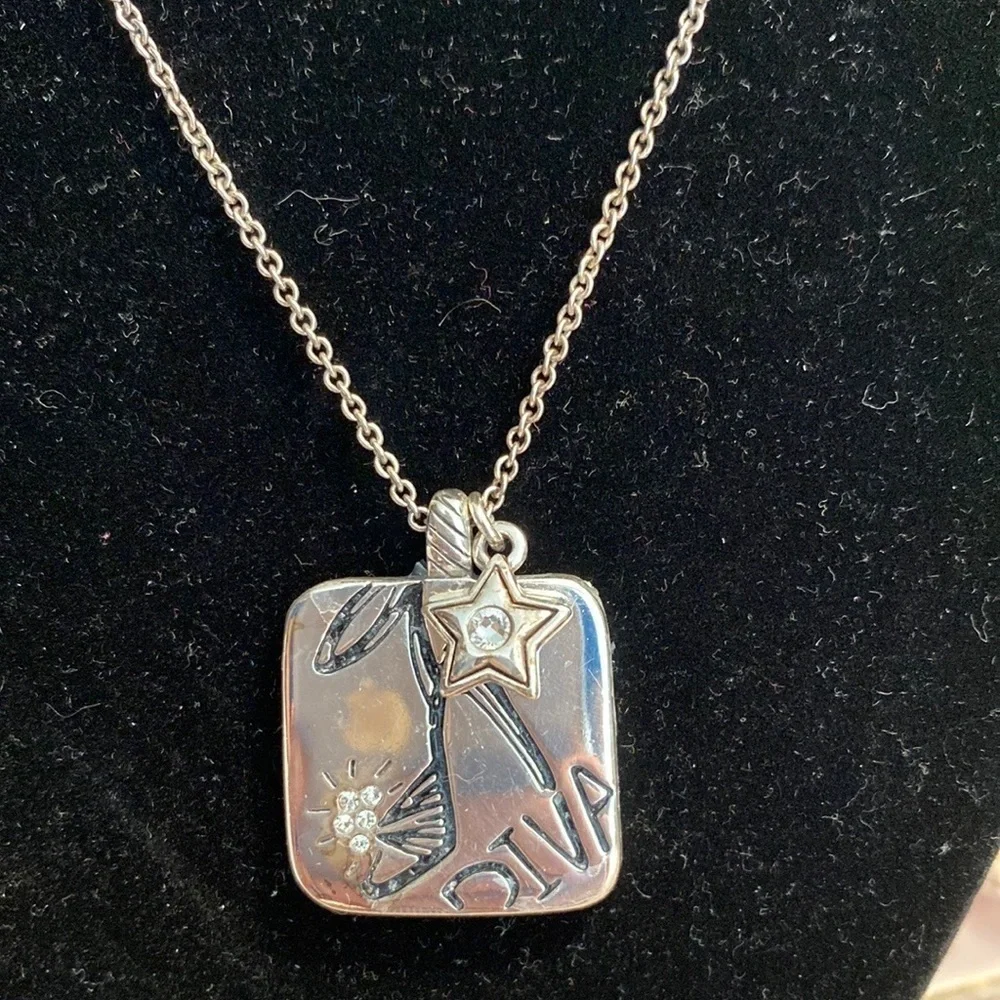 Brighton Diva Silver and Swarovski crystal inset square‎ pendant collar Necklace